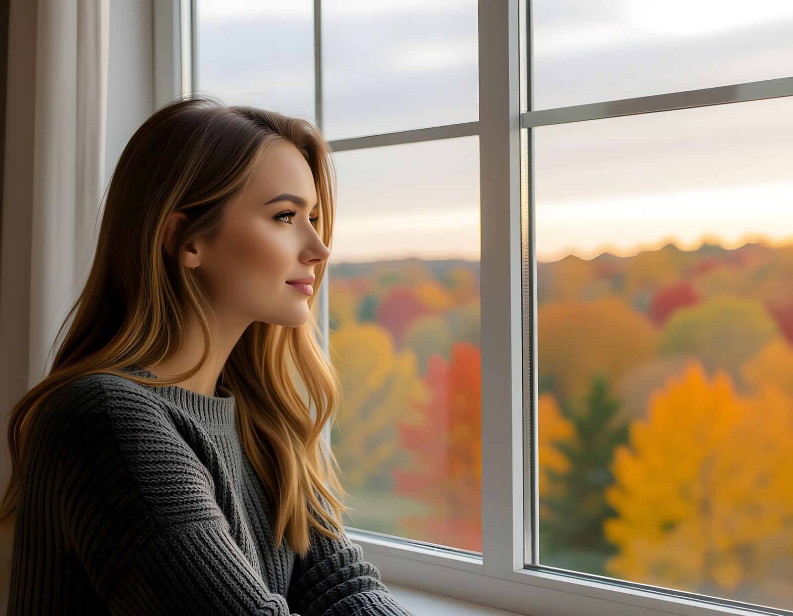 Woman Watches Autumn's Vibrant Colors Transform Nature