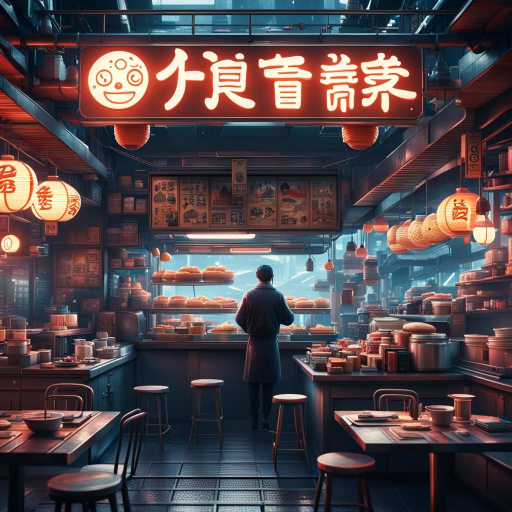 Futuristic Ramen Shop: Epic Digital Matte Painting