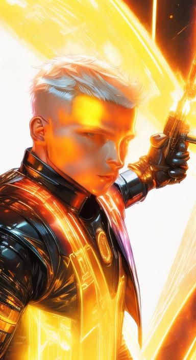 Futuristic Techno-Monk Unleashes Magical Energy