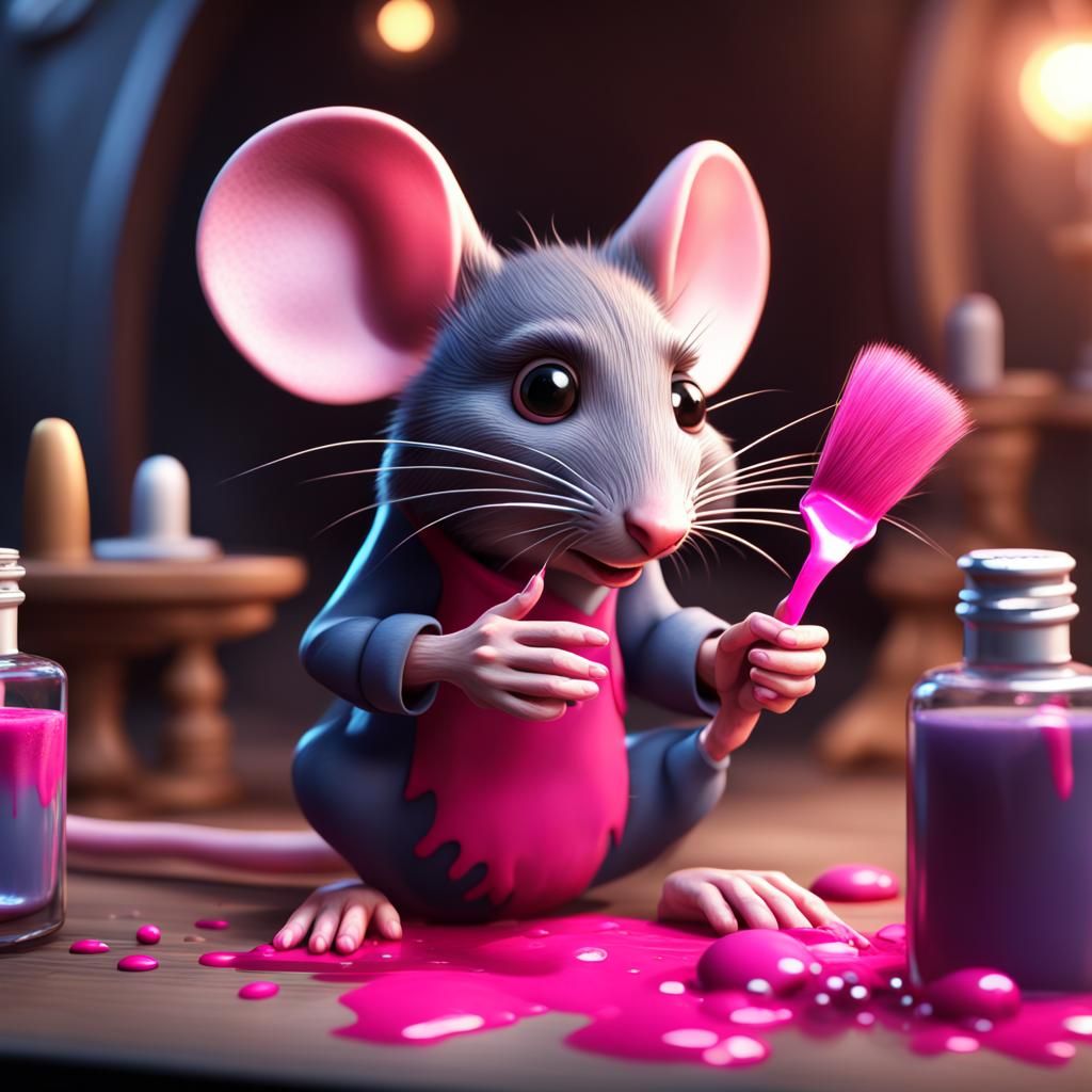Cartoon Mouse Manicuring Claws in Detailed Digital Art