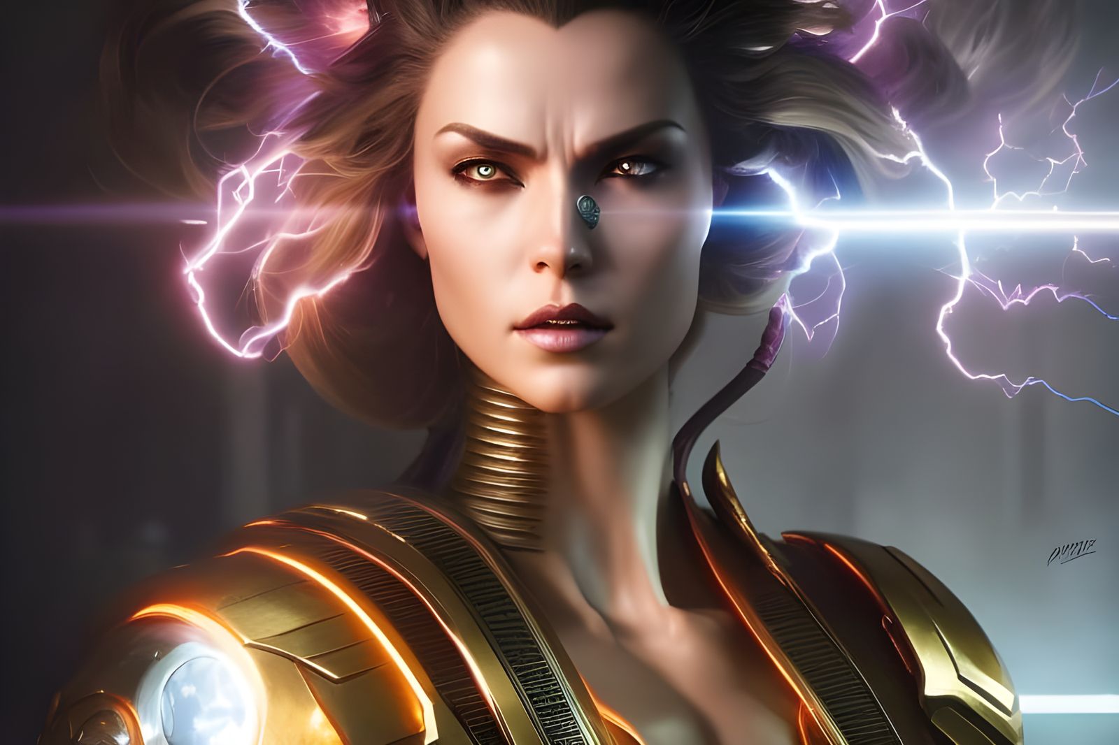 Electricity Woman in Dystopian Cyberpunk Style