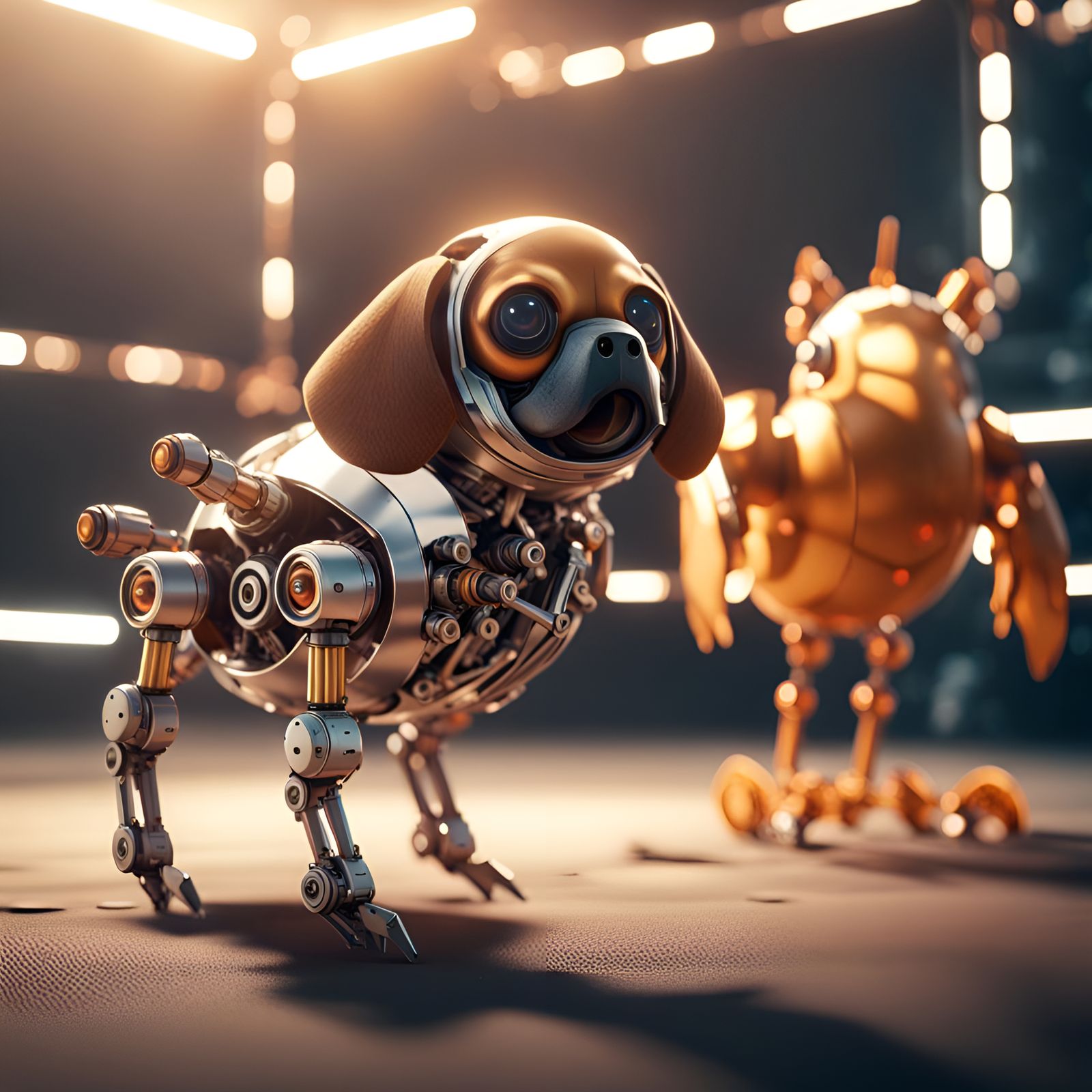 Robotic Puggle and Mechanical Chicken in Sci-Fi Field