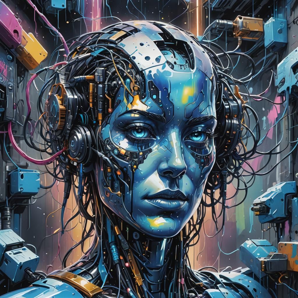 Cybernetic Overmind Matrix Hub in Graffiti Art Style