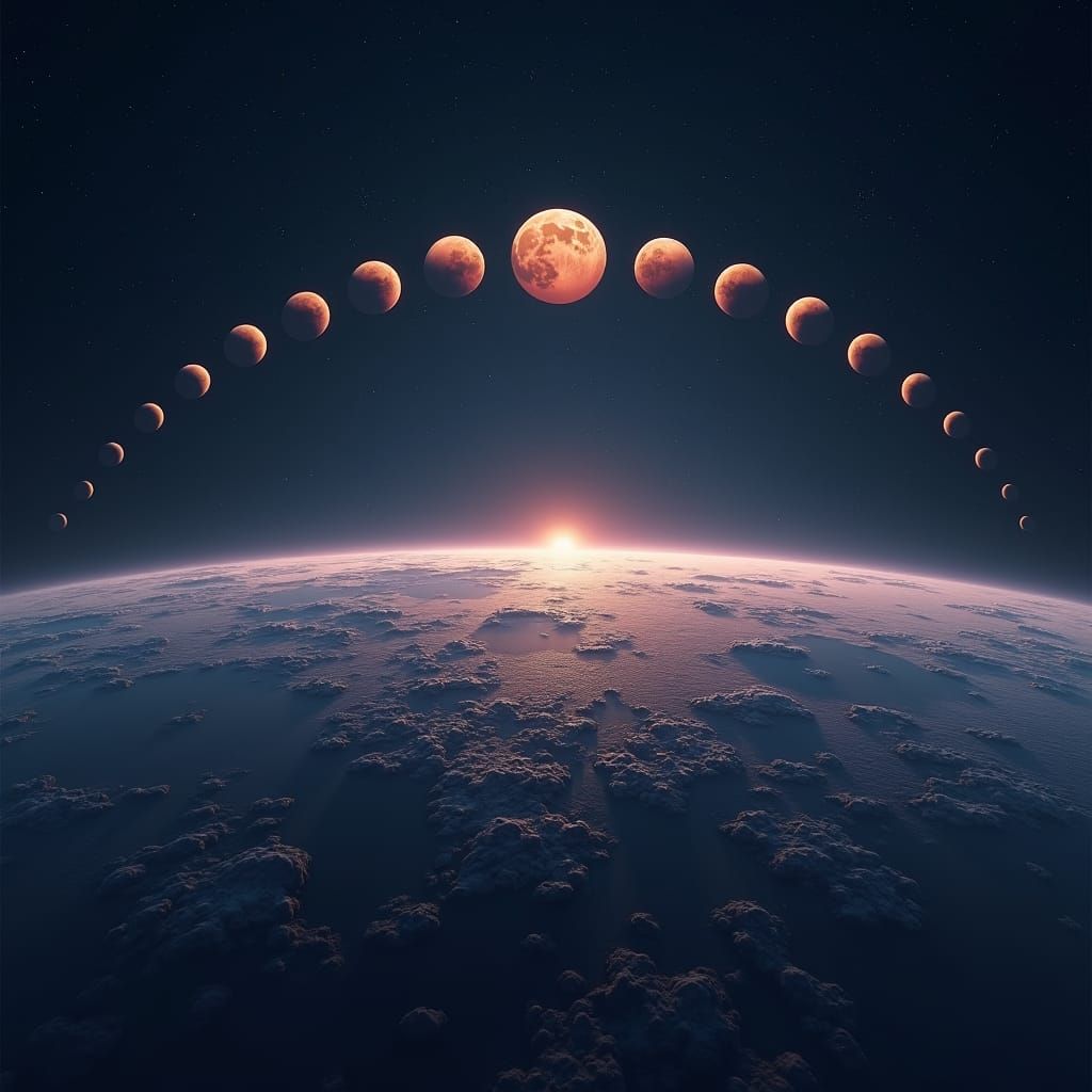 Lunar Cycle Across Earth Horizon in Matte Painting