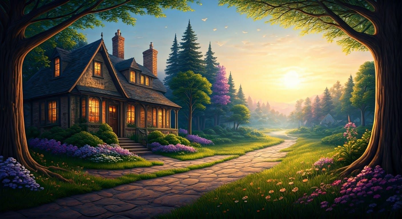 Ethereal Golden Hour Landscape in Fantasy Style