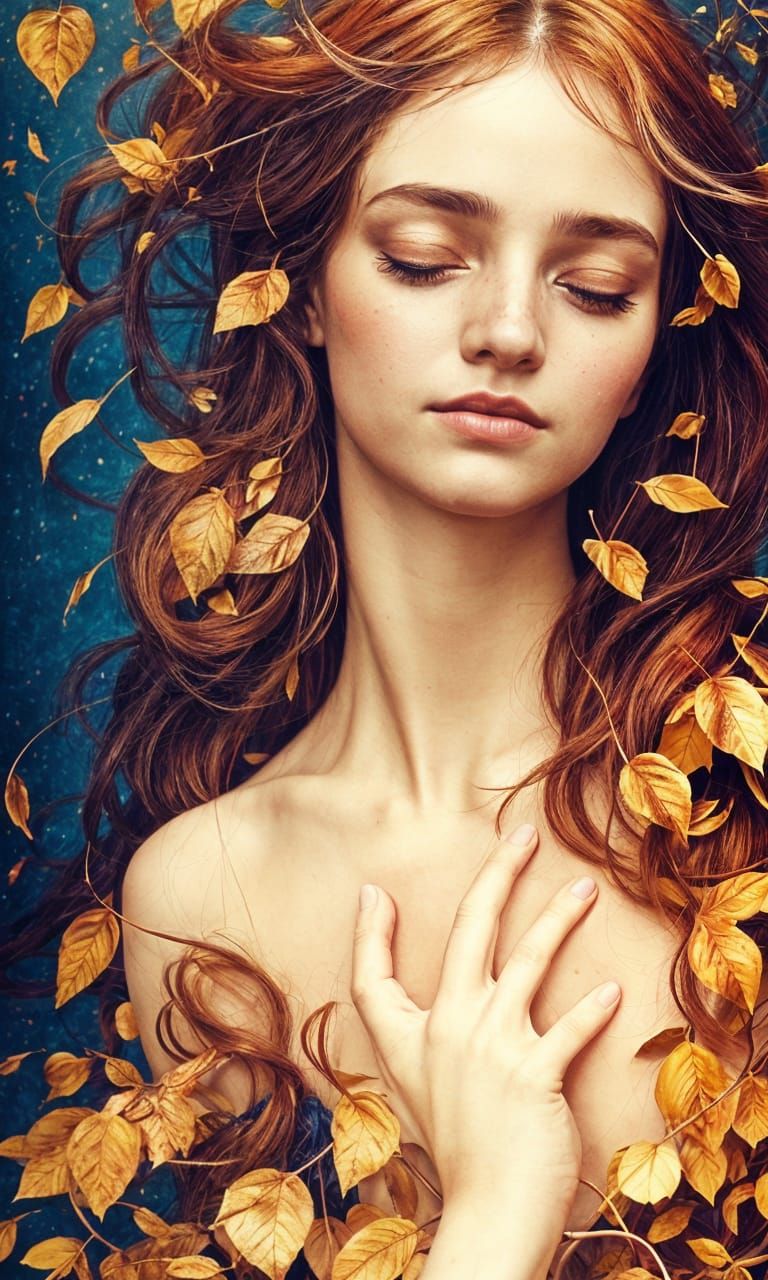 Autumn Tears: Hyperrealistic Portrait in Fall Tones