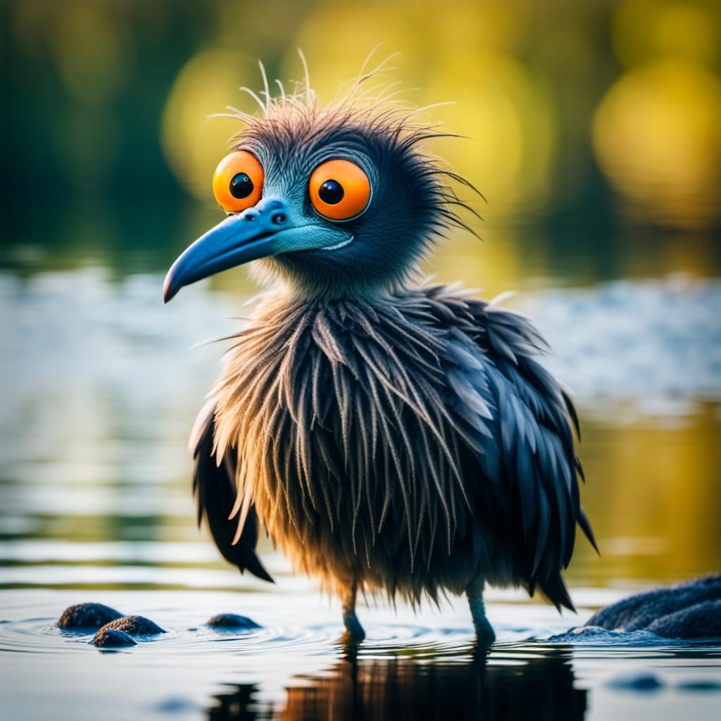 Funny Googly-Eyed Bird Portrait in Lake