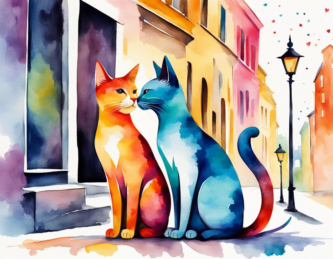Watercolor Cats in Love Illustration