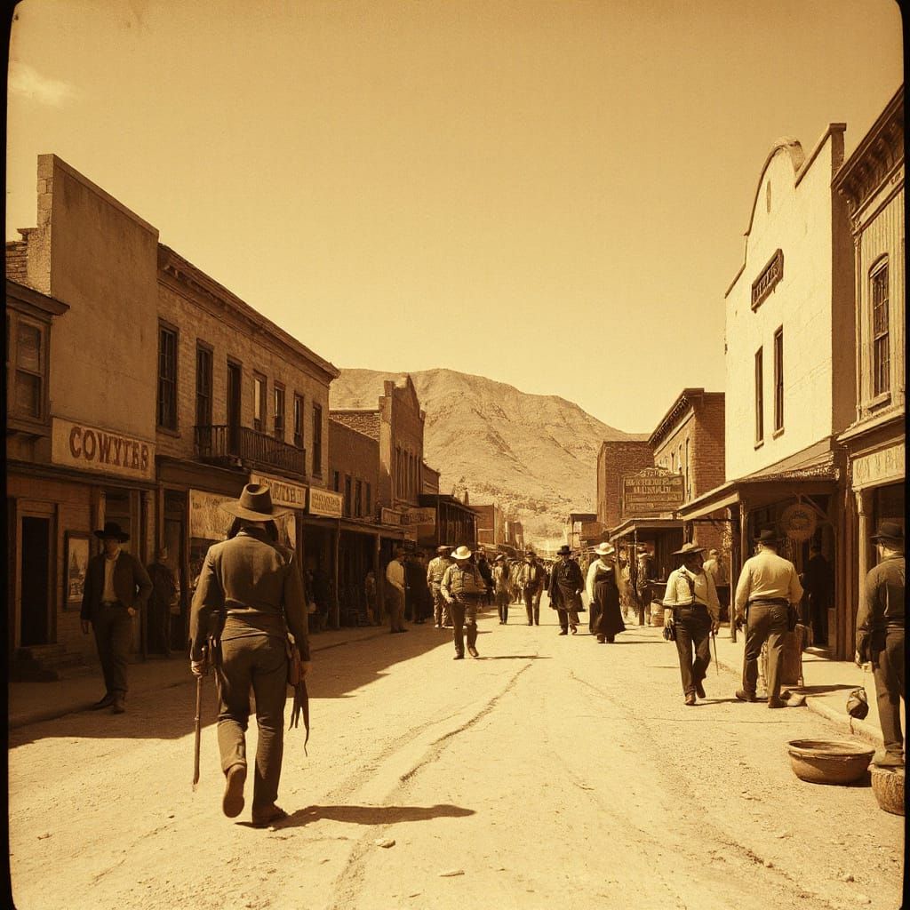 Wild West Town with Cowboys and Aliens