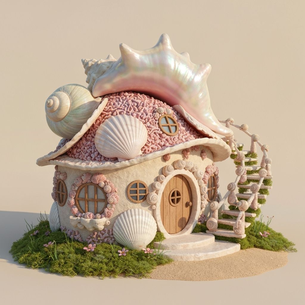 Seashell House: A Whimsical Seaside Illustration
