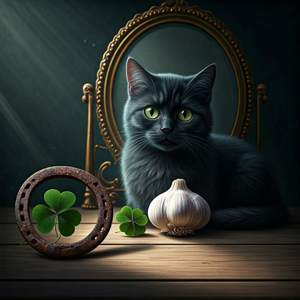 Mystical Still Life with Lucky Charms in Surreal Style