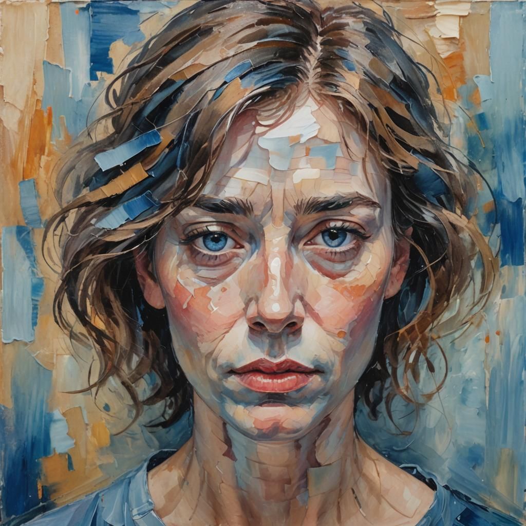 Melancholic Masterpiece: A Gouache Portrait of Human Sorrow