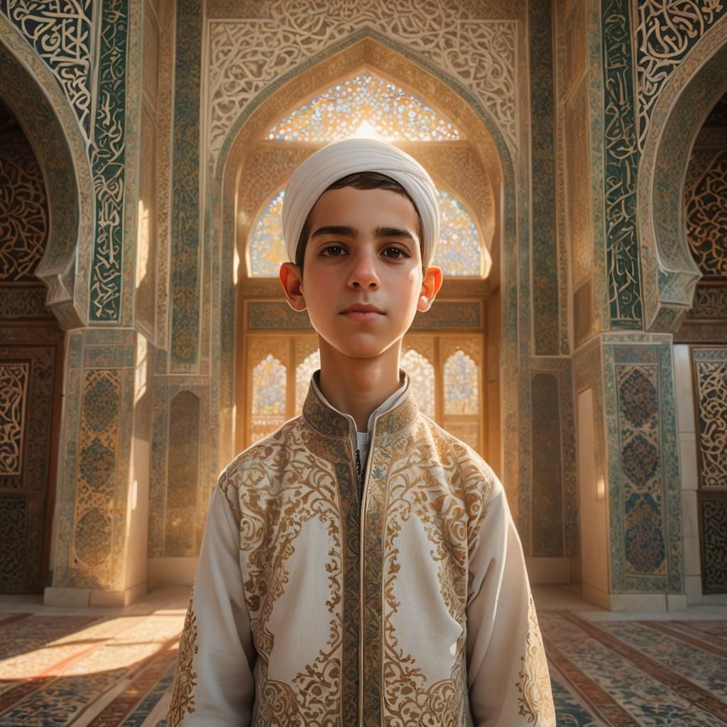 Stunning Portrait of Boy in Iranian Mosque