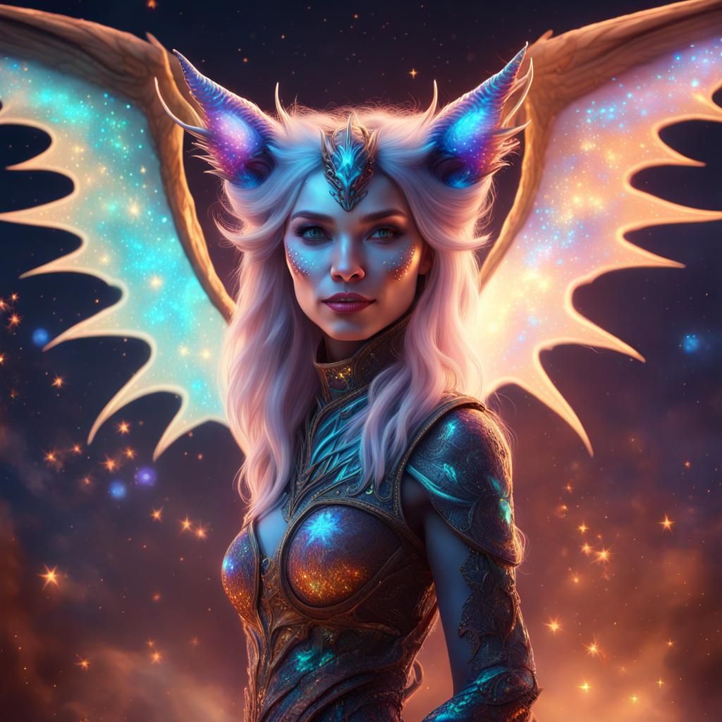 Dichroic Dragon-Cat Wizard in Galaxy Sky