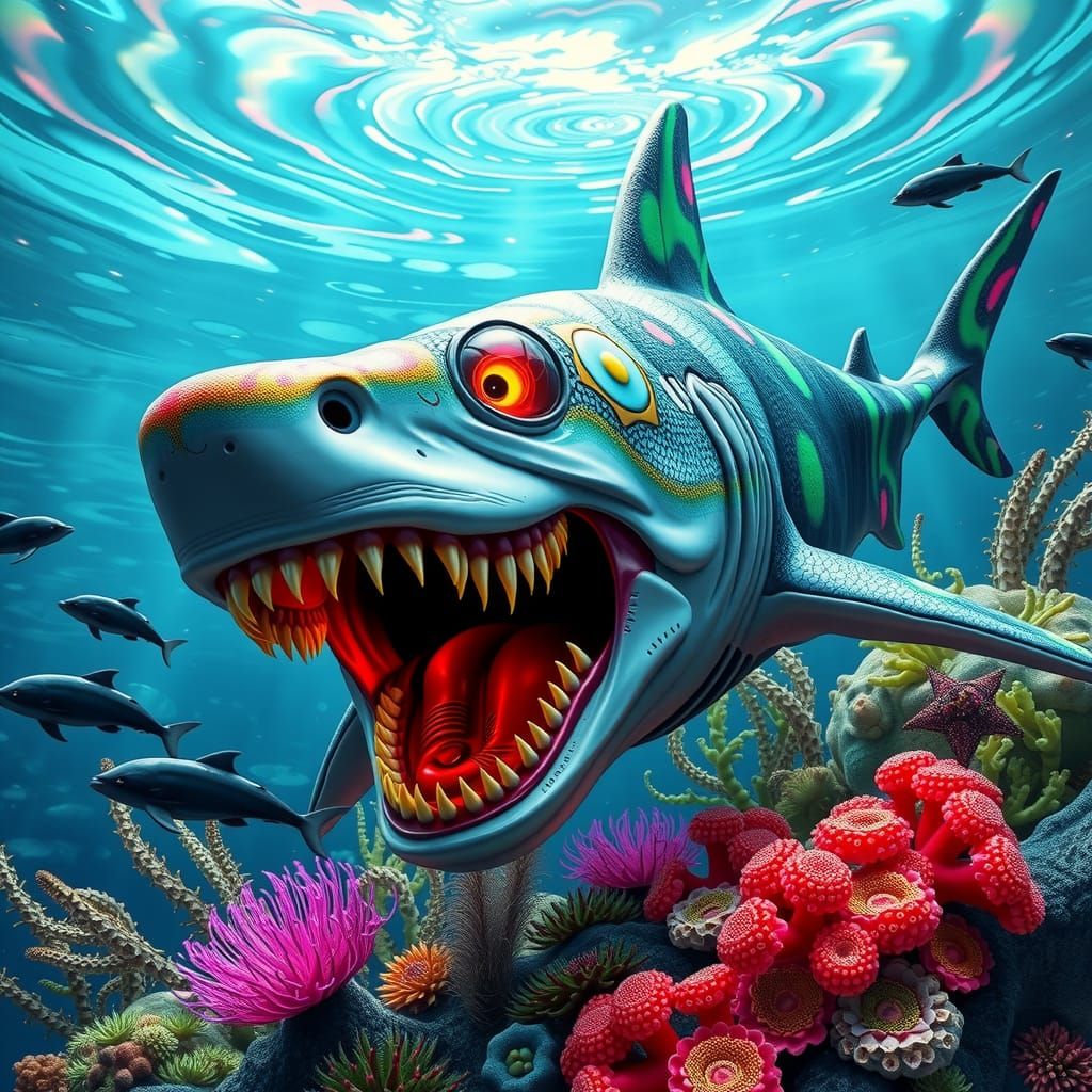 Vivid Alien Shark in a Colorful Reef