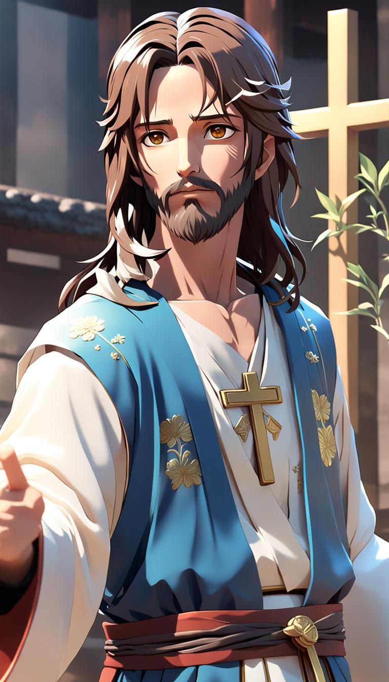Anime Style Jesus: Detailed 3D Render