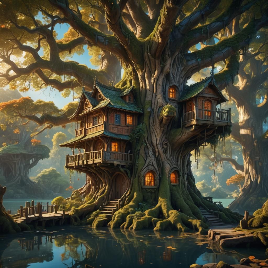 Fantastical Treehouse by Serene Lake: Concept Art