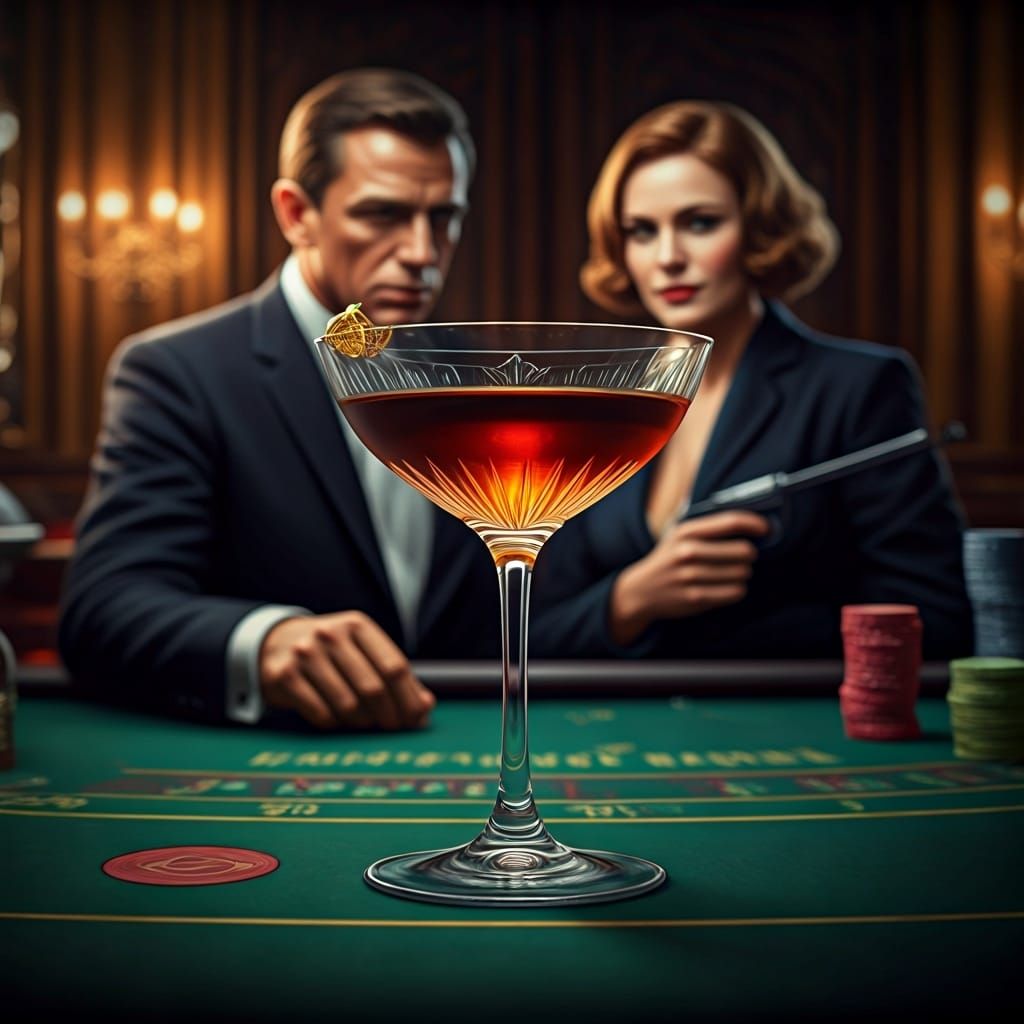 Vesper Cocktail in Casino, Hyperrealistic Style