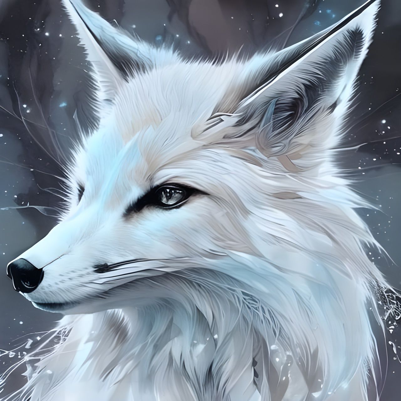 Snowy Silver Fox Portrait with Frost Aura