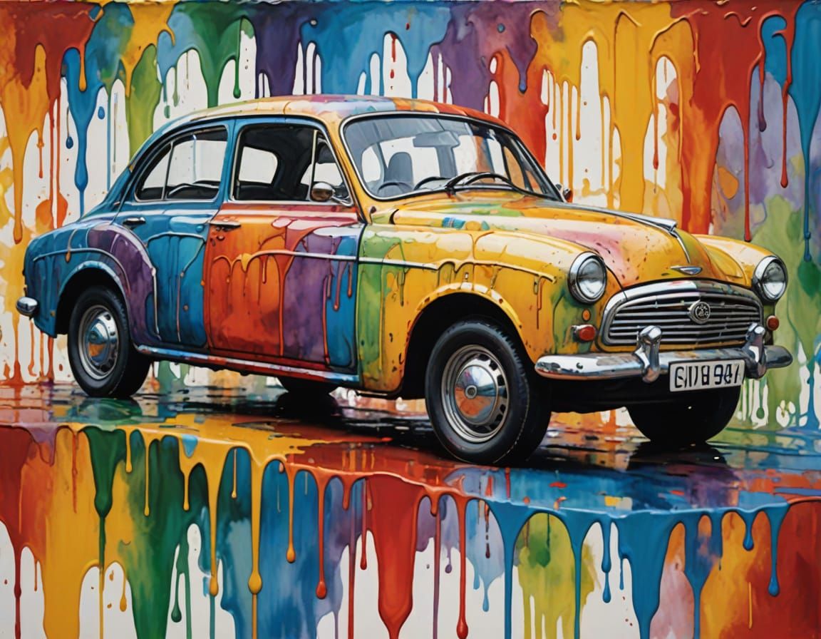 Vibrant Car Formed from Dripping Paint