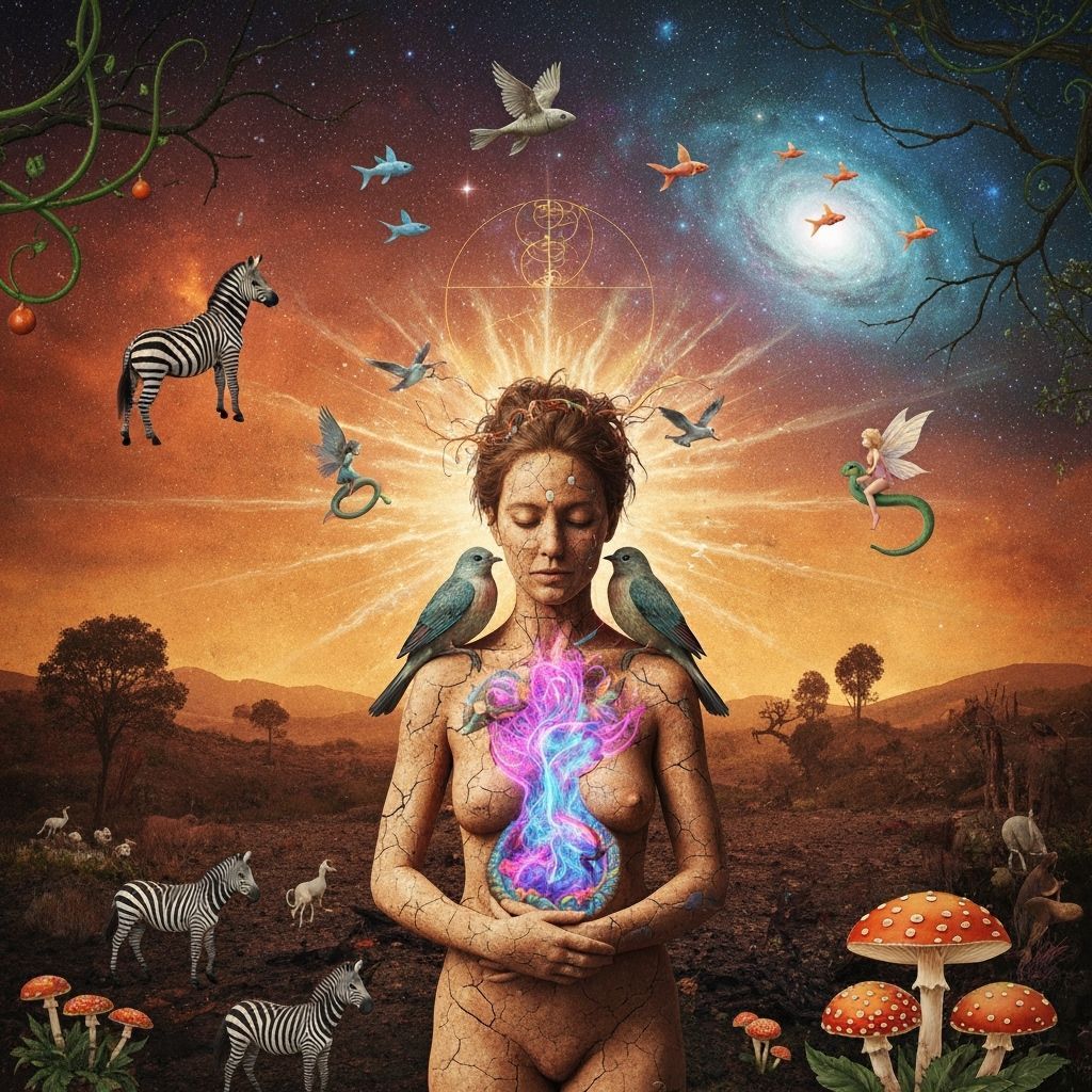 Surreal Collage of Woman's Transformation in 70s Palette