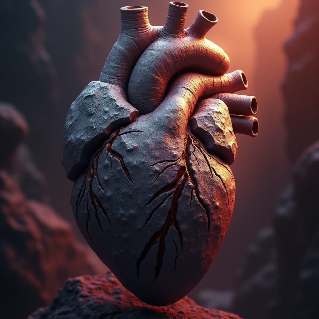 Hyperrealistic Heart in Weathered Granite Texture