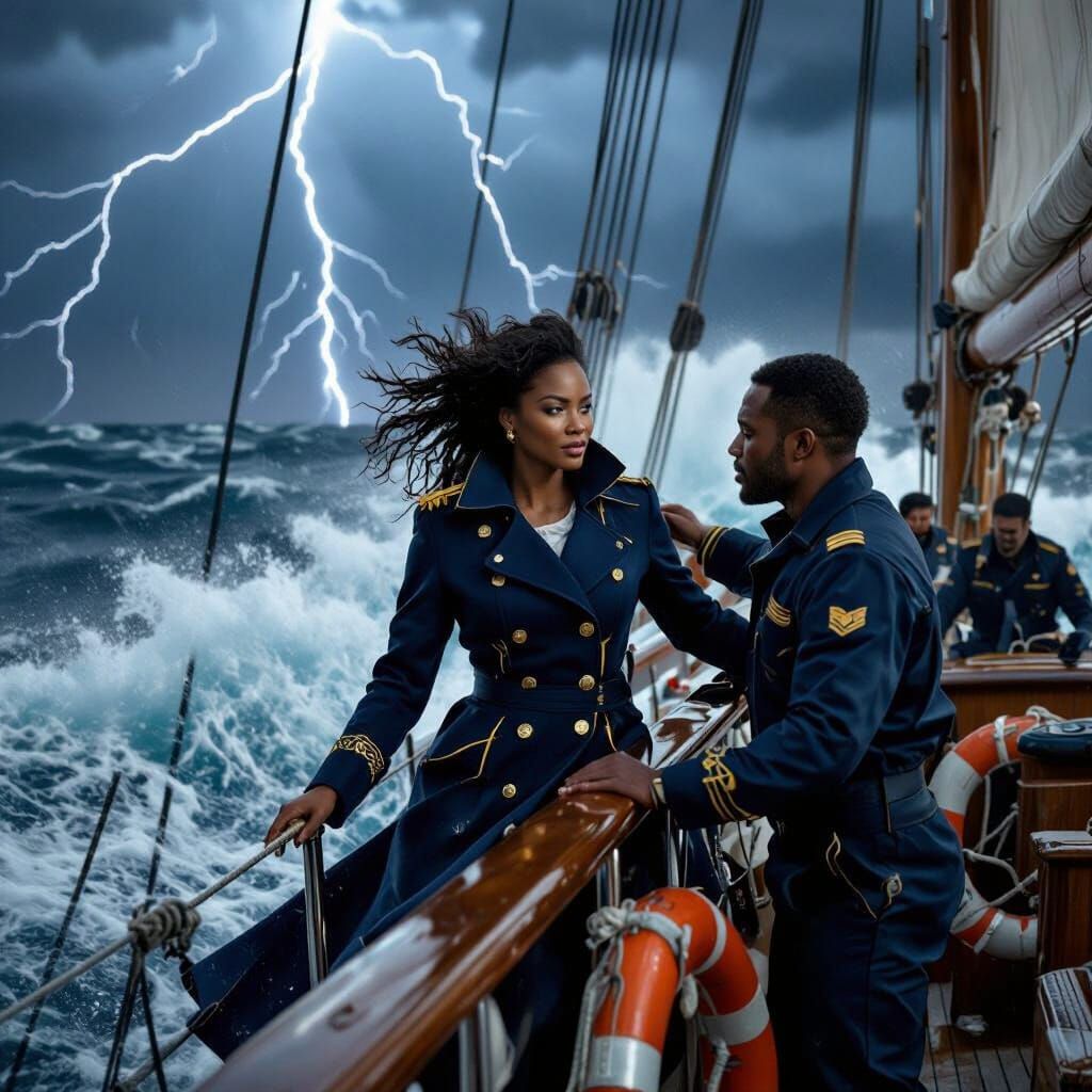 Epic Yacht Storm Scene: Heroic Captain and First Officer