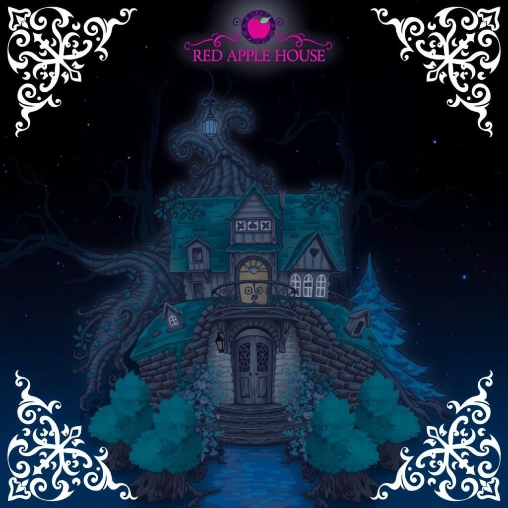 Dreamlike Red Apple House in Whimsical Fantasy Landscape