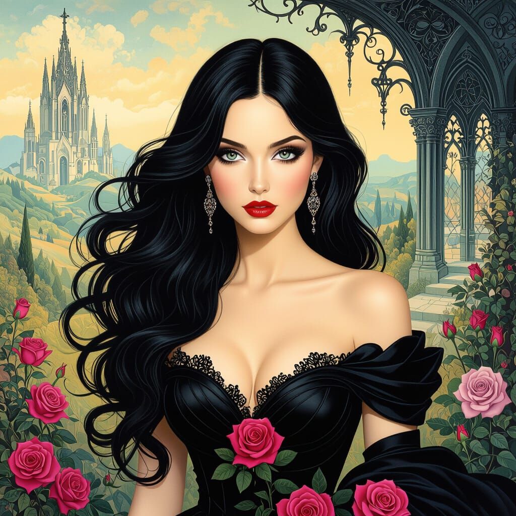 Woman in Roses: A Surreal Gothic Vision