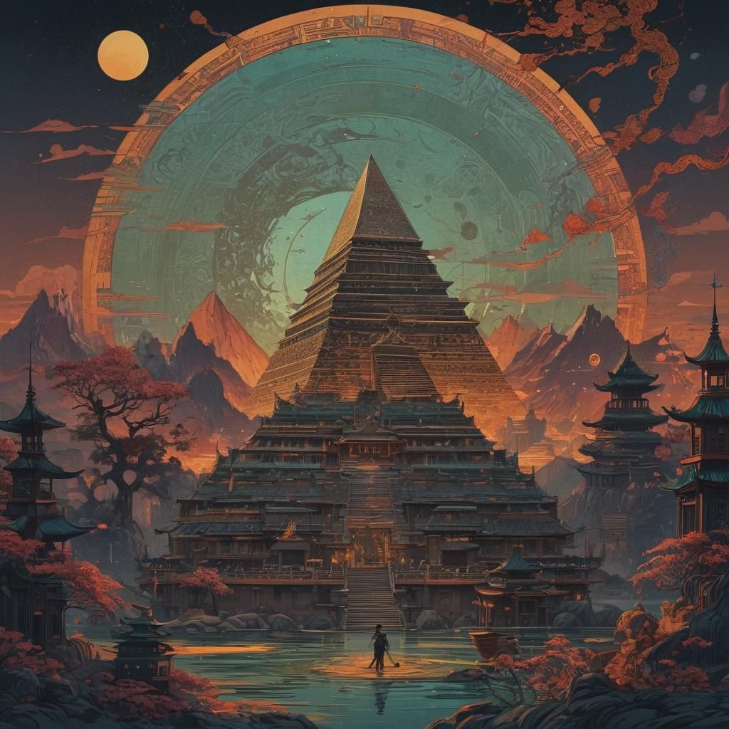 Pyramid Moon Eclipse in Cubist Style