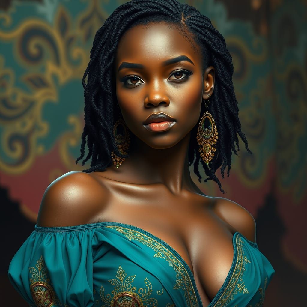 Nigerian Girl Portrait with Ornate Digital Art Style