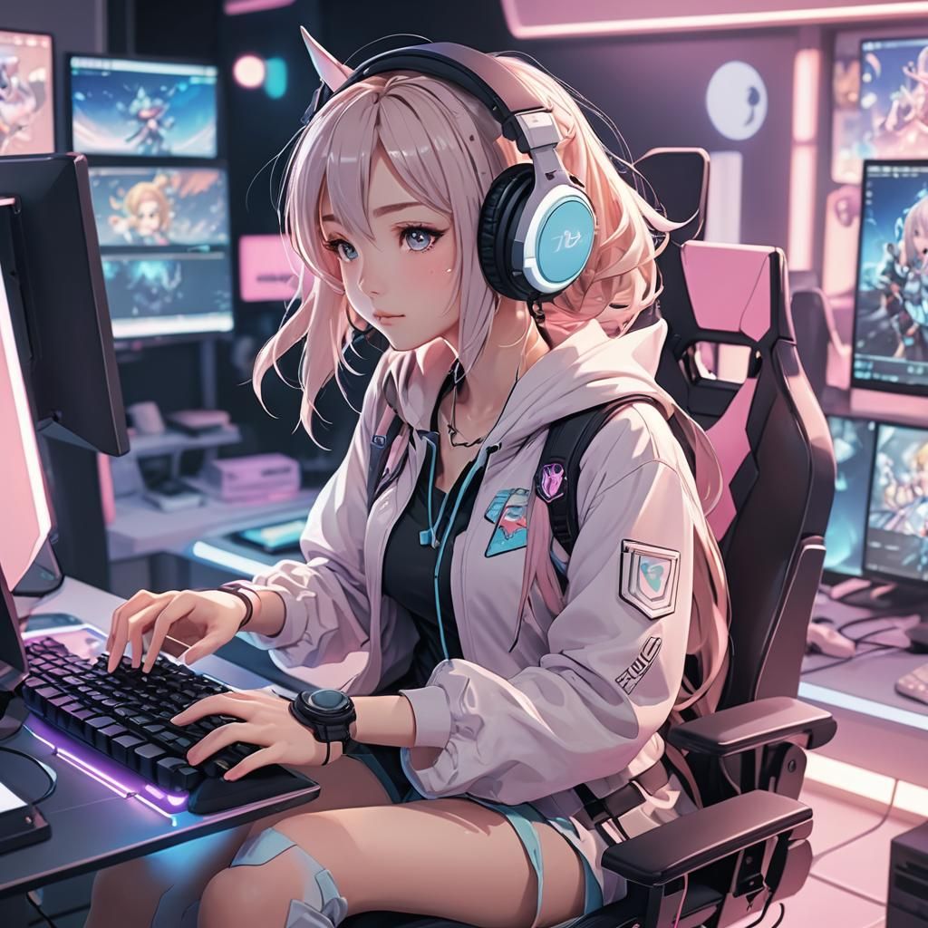 Anime Gamer Girl in Futuristic Gaming Chair
