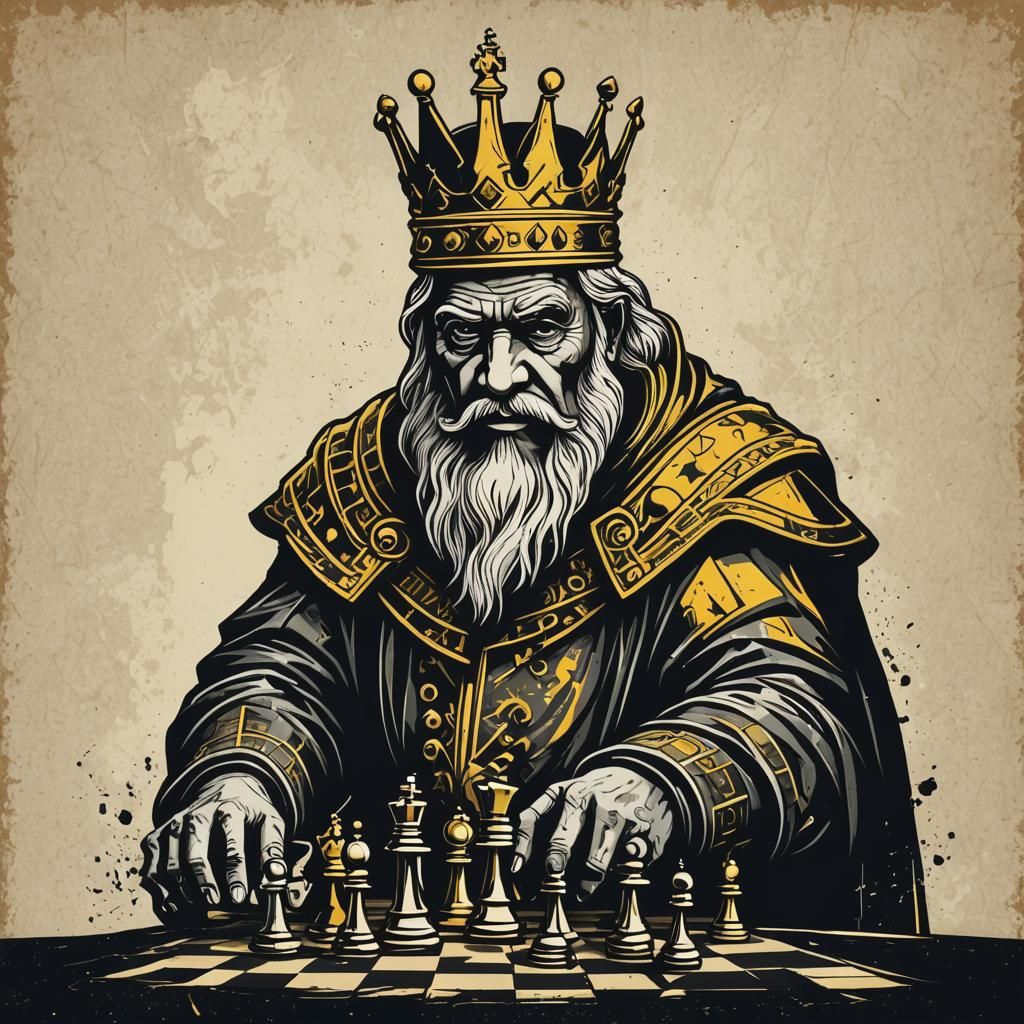Striking King Chess Logo in Black, White and Yellow