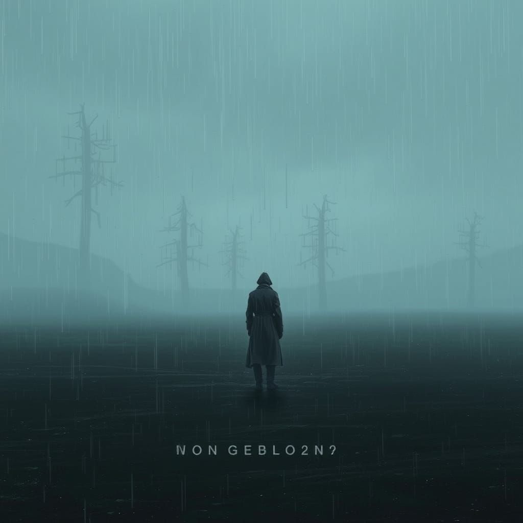 Lone Figure in Desolate Winter Landscape