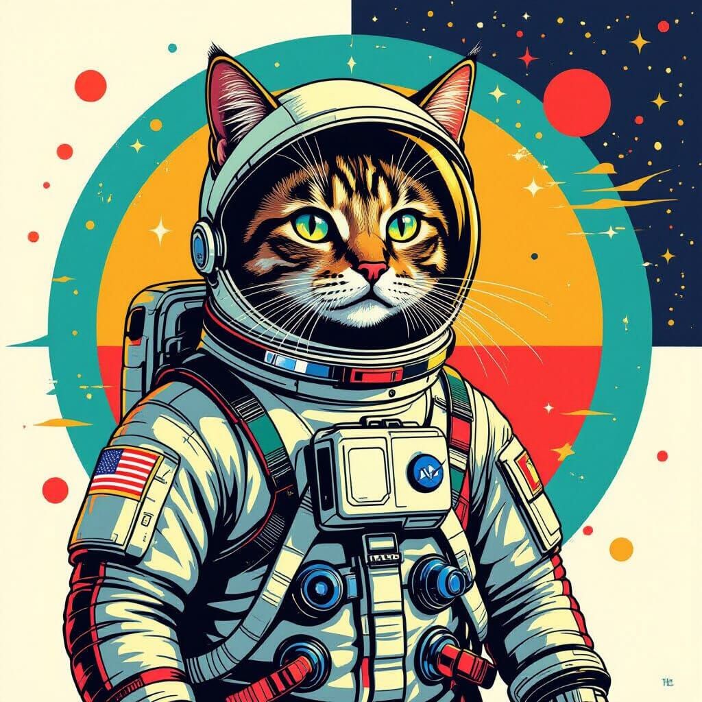 Pop Art Cat Astronaut in Space