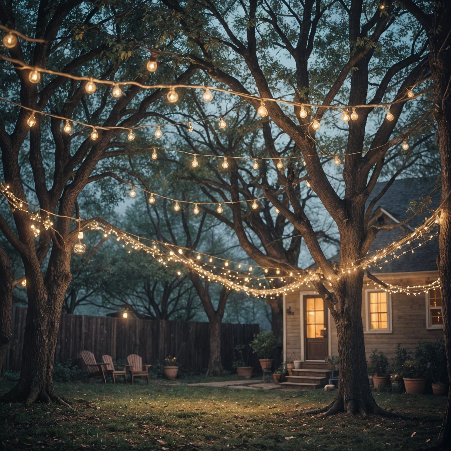 Backyard Stars and String Lights: Cinematic Film Still
