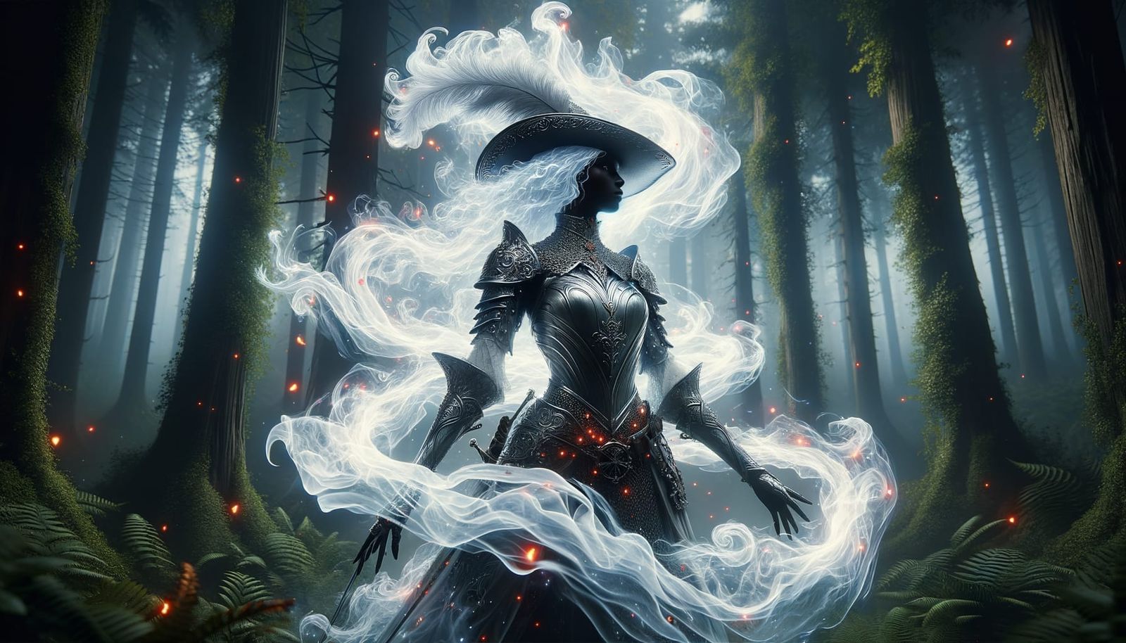 Warrior Woman Engulfed in Ethereal White Flames