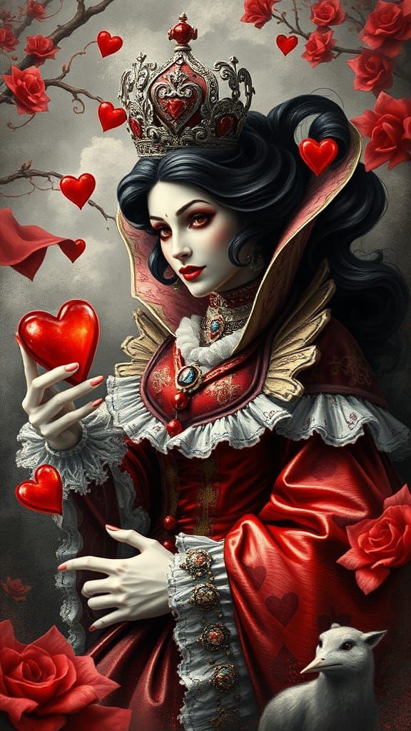 Regal Queen of Hearts in Surreal Card Garden