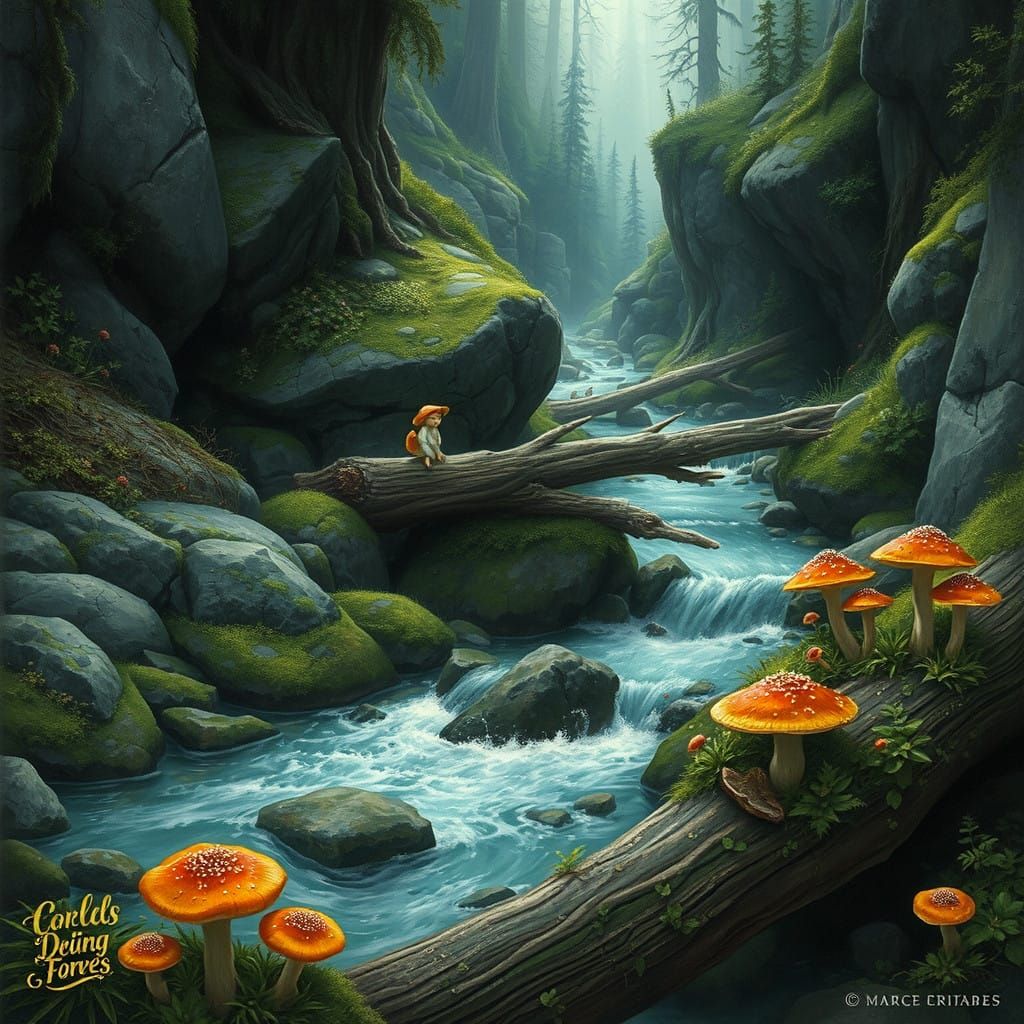 Whimsical Mountain River in Fantasy Style