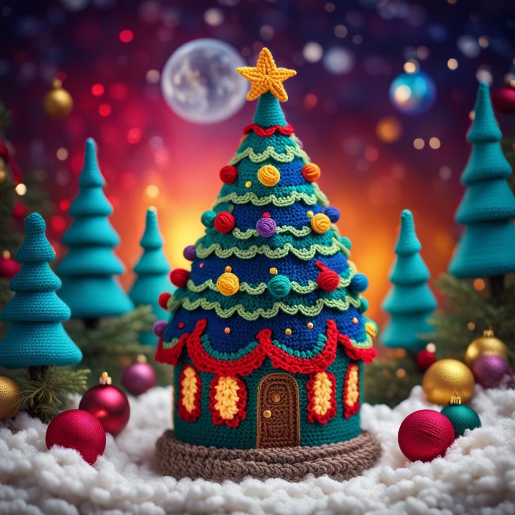 Christmas House made of crochet yarn