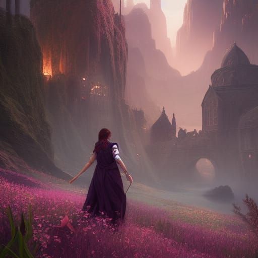 Fantasy Scene with Clotheless Women in Detailed Matte Painti...