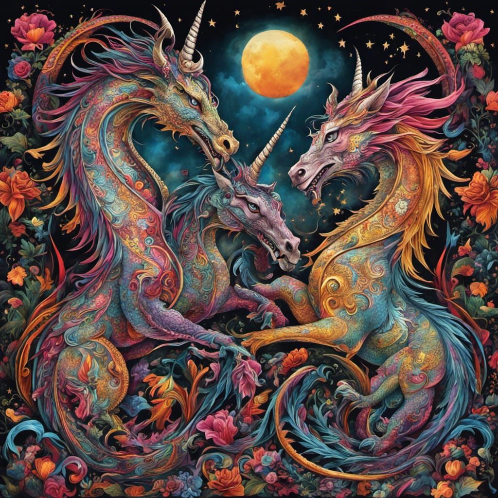 Gothic Dragon vs Unicorn in Burton Style