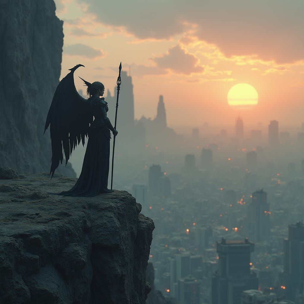 Post-Apocalyptic Winged Warrior at Dusk