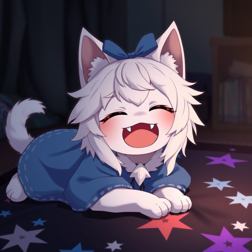 Anime Catgirl Basks in Joyful Serenity