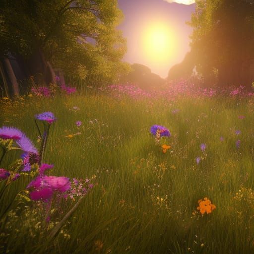 Wildflower Meadow at Dawn in 3D Cinematic Style