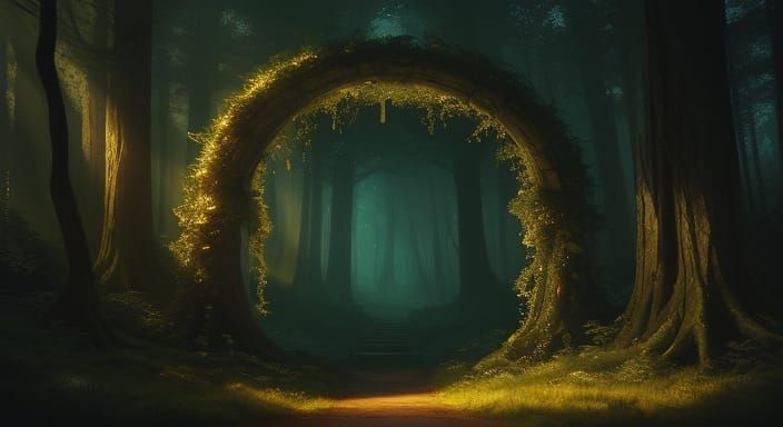 Magical Forest Archway in Fantasy Art Style