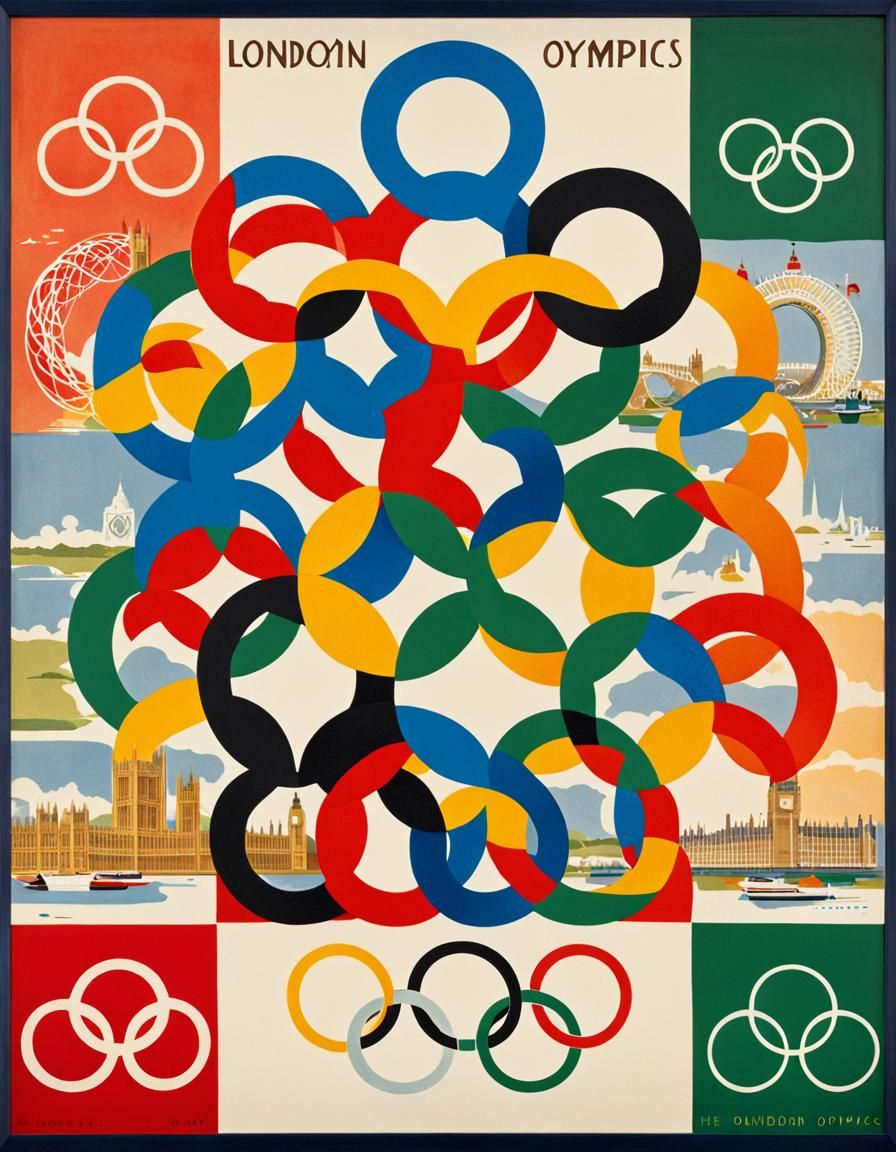 1948 London Olympics Poster Art with Rings