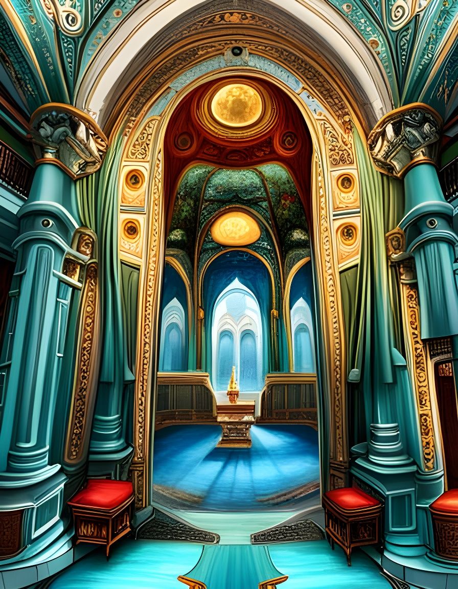 Ornate Rococo Mirror Room with Turquoise Flowers