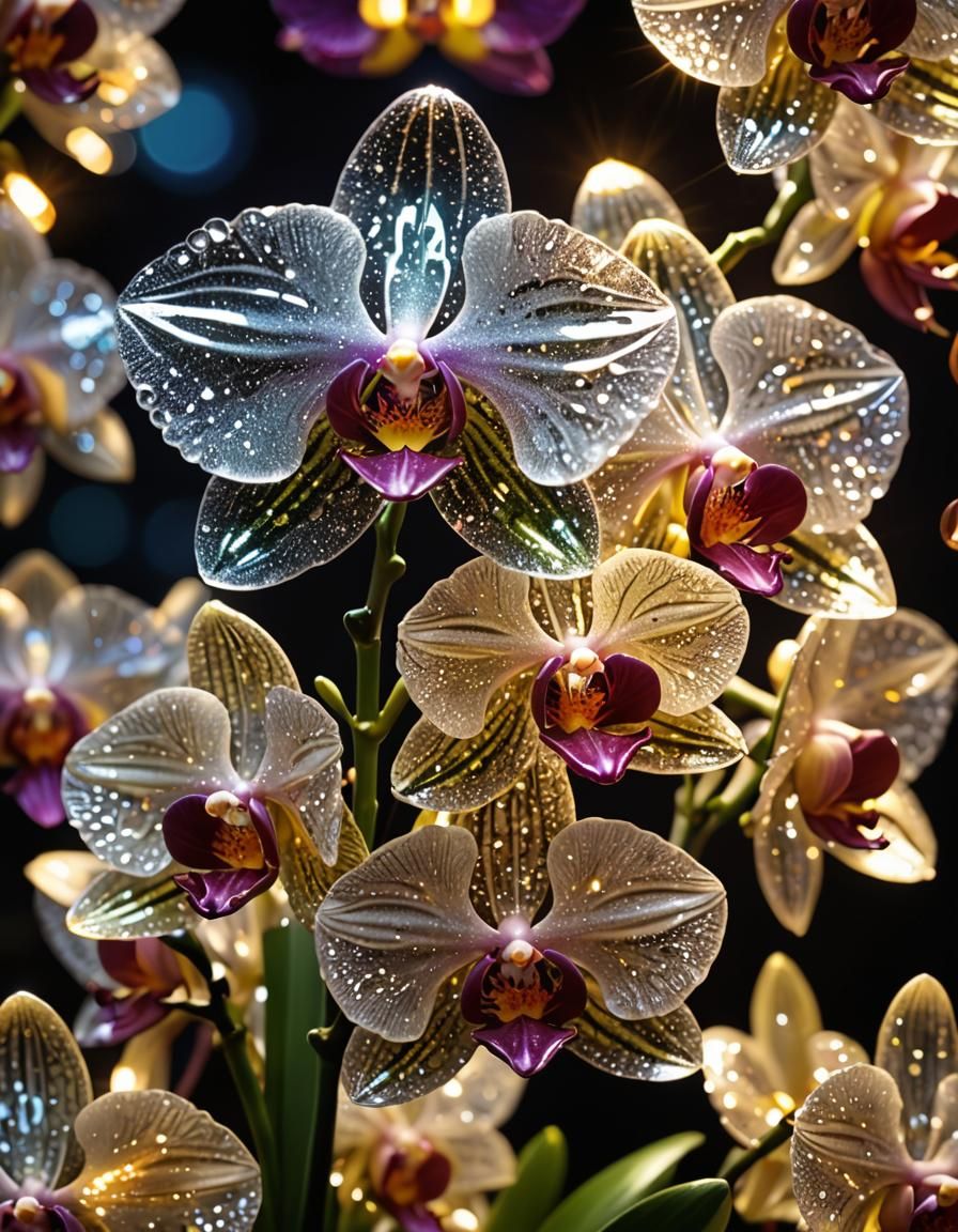 Luminescent Crystal Orchid: A Sparkling Micro Photograph