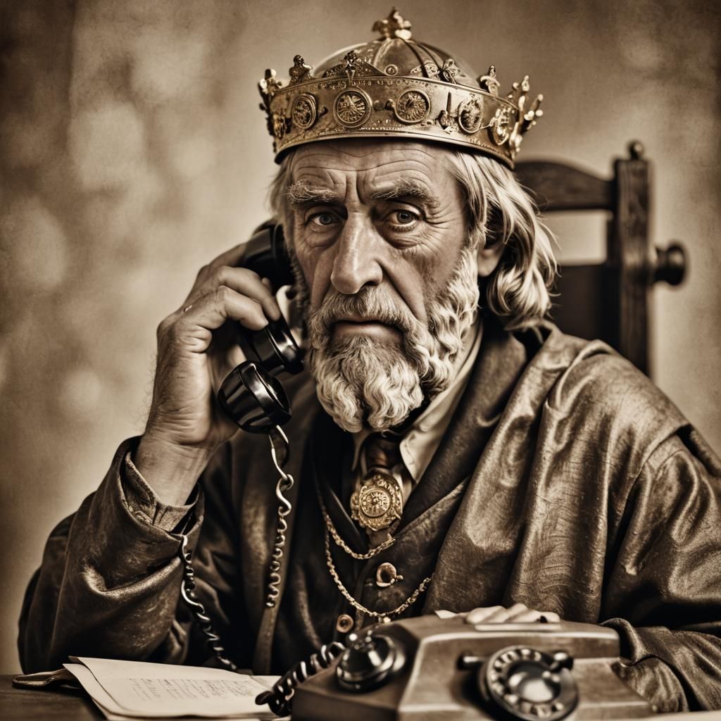 Alfred the Great on the Telephone: Sepia Photograph